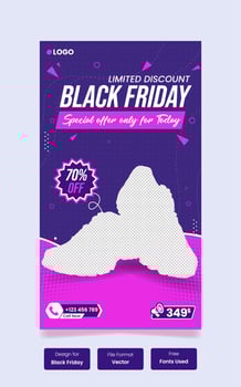 Black friday sale offer banner promotional festival story template vector