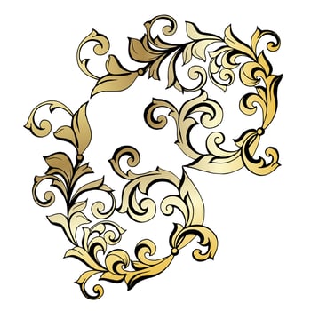 Vector damask vintage baroque scroll ornament swirl. Victorian monogram heraldic shield swirl. Retro floral leaf pattern border foliage antique  acanthus calligraphy engraved tattoo.Tile decor element