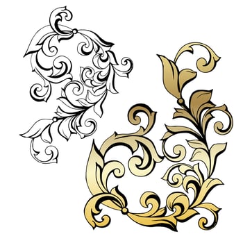 Vector damask vintage baroque scroll ornament swirl. Victorian monogram heraldic shield swirl. Retro floral leaf pattern border foliage antique  acanthus calligraphy engraved tattoo.Tile decor element