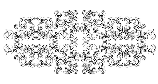 Vector damask vintage baroque scroll ornament swirl. Victorian monogram heraldic shield swirl. Retro floral leaf pattern border foliage antique  acanthus calligraphy engraved tattoo.Tile decor element