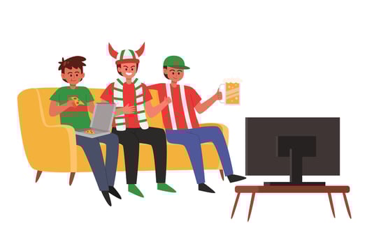 Groups of people watching a football match on TV vector