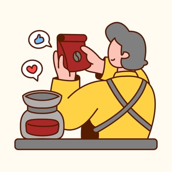 Barista holding a packet of coffee beans. Flat design modern vector illustration concept