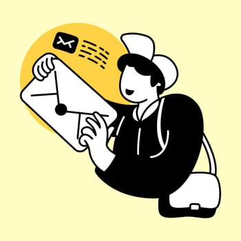 Postman holding a letter to send. Flat design modern vector illustration concept