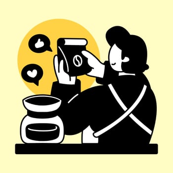 Barista holding a packet of coffee beans. Flat design modern vector illustration concept