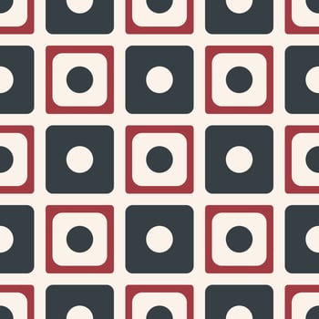 Contemporary red-blue color small geometric square circle random shape seamless pattern background. Use for fabric, home decoration elements, upholstery, wrapping. vector