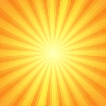 Abstract Orange Sun or Sunburst Background. Sunray, Sunlight, Sunshine, or Sunbeam Backdrop. Graphic Template for Banner, or Advertising Design. Summer Theme Wallpaper. Free Vector Illustration.