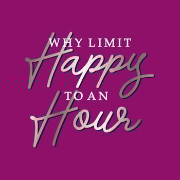 Happy hour typography t shirt design ready to print isolated on pink background vector
