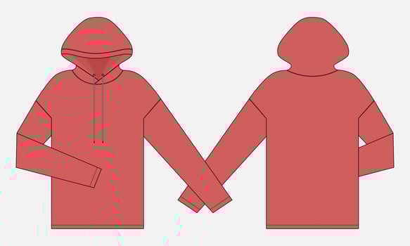 Long sleeve hoodie technical fashion flat sketch vector illustration template front and back views.