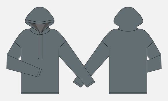 Long sleeve hoodie technical fashion flat sketch vector illustration template front and back views.