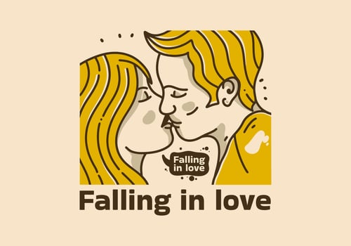Vintage illustration of man and woman kissing vector