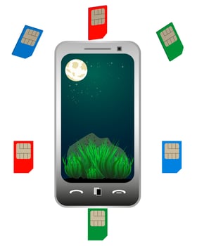 different mobile phone sim cards of different colors vector