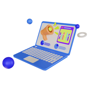 3d laptop with digital marketing 3d illustration png