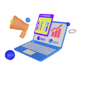 3d laptop with digital marketing 3d illustration png