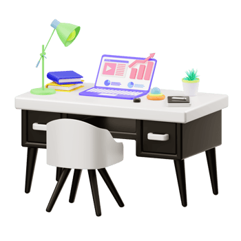 3d illustration of a desk with a laptop and digital marketing illustration png
