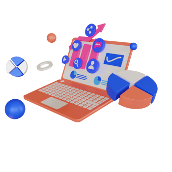 3d laptop with digital marketing 3d illustration png
