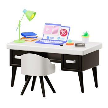 3d illustration of a desk with a laptop and digital marketing illustration png