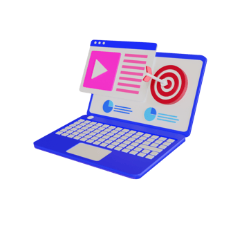 3d laptop with digital marketing 3d illustration png