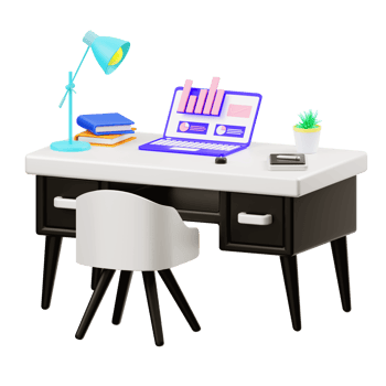 3d illustration of a desk with a laptop and digital marketing illustration png