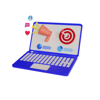 3d laptop with digital marketing 3d illustration png