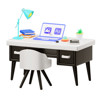 3d illustration of a desk with a laptop and digital marketing illustration png