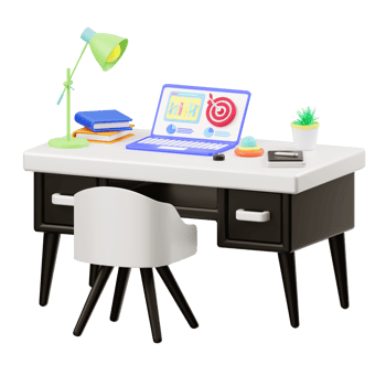 3d illustration of a desk with a laptop and digital marketing illustration png