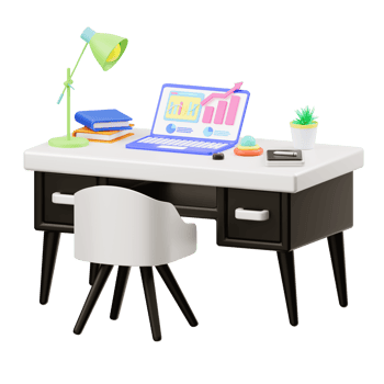 3d illustration of a desk with a laptop and digital marketing illustration png