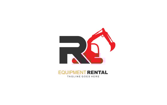 R logo excavator for construction company. Heavy equipment template vector illustration for your brand.