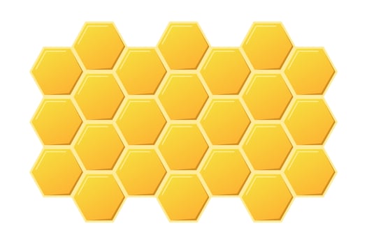 Abstract honeycombs design. Gold honey hexagonal cells texture. Geometric hive hexagonal honeycombs. Vector illustration