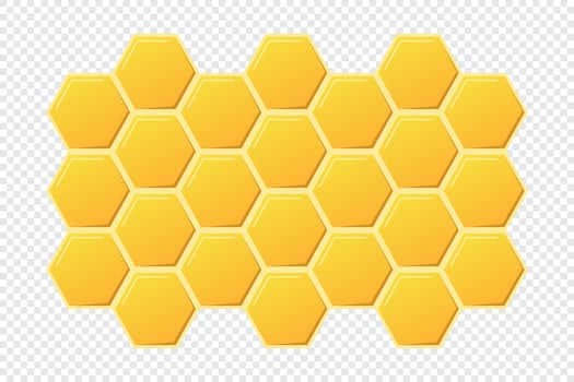 Abstract honeycombs design. Gold honey hexagonal cells texture. Geometric hive hexagonal honeycombs. Vector illustration