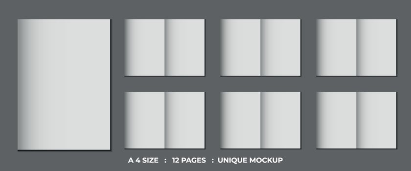 12 pages company profile or business bifold brochure mockup design vector