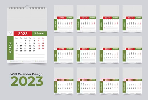 2023 calendar template, Monthly wall calendar, happy new year wall calendar vector
