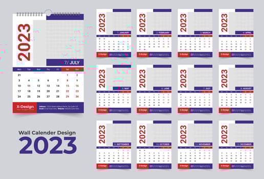 2023 calendar template, Monthly wall calendar, happy new year wall calendar vector