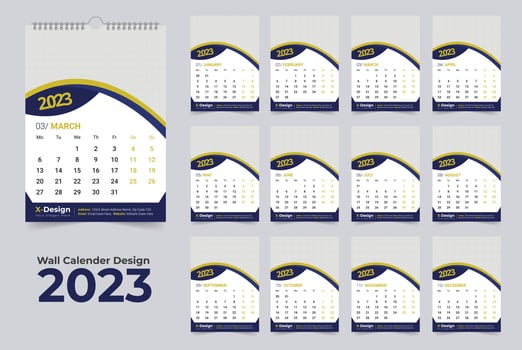 2023 calendar template, Monthly wall calendar, happy new year wall calendar vector