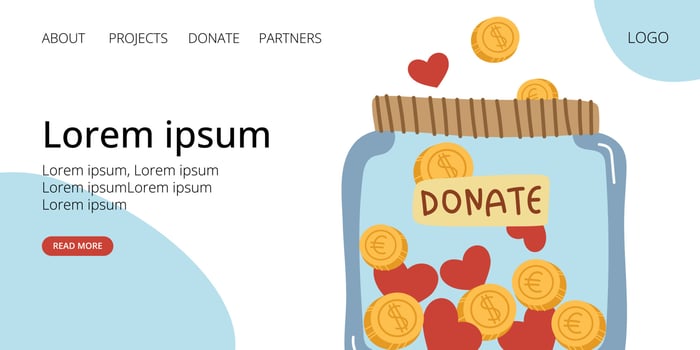 People throw gold coins and hearts into a box for donations. vector