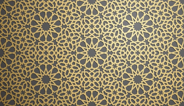 Islamic ornament vector , persian motiff . 3d ramadan islamic round pattern elements . Geometric circular ornamental arabic symbol vector . Gold background