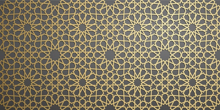 Islamic ornament vector , persian motiff . 3d ramadan islamic round pattern elements . Geometric circular ornamental arabic symbol vector . Gold background