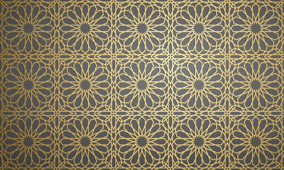 Islamic ornament vector , persian motiff . 3d ramadan islamic round pattern elements . Geometric circular ornamental arabic symbol vector . Gold background