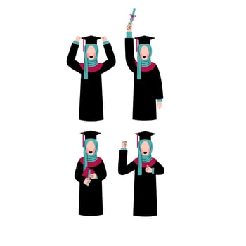 Set Of Hijab Woman Graduation Character vector