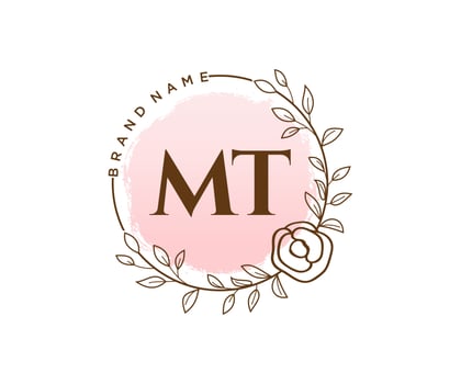 Initial MT feminine logo. Usable for Nature, Salon, Spa, Cosmetic and Beauty Logos. Flat Vector Logo Design Template Element.