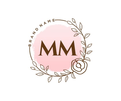 Initial MM feminine logo. Usable for Nature, Salon, Spa, Cosmetic and Beauty Logos. Flat Vector Logo Design Template Element.