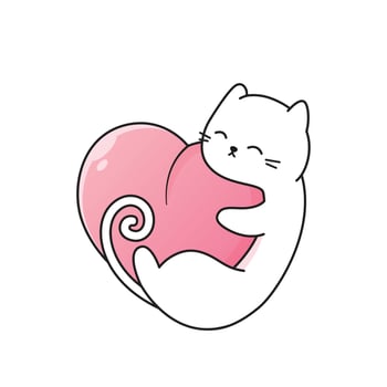 cute cat with big pink heart vector