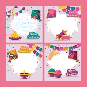 Makar Sankranti Festival Concept For Social Media Post Collection vector