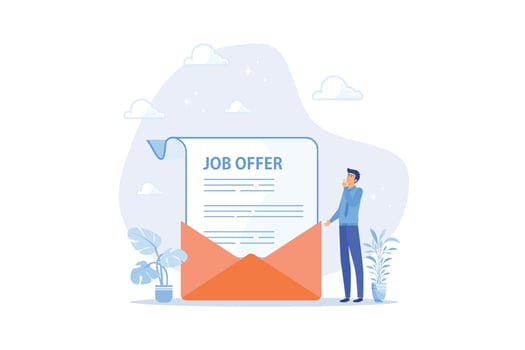 Job offer or job opportunity to be promoted or new position for higher salary, employment and recruitment, human resources concept, flat vector modern illustration