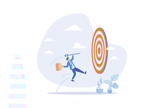 Focus on business goal, reaching target or achievement, achieve business objective or purpose, motivation to success concept, flat vector modern illustration