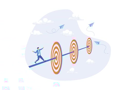 Achievements or challenge to achieve targets and business goals, objectives and purpose, journey to succeed in work and career concept, flat vector modern illustration