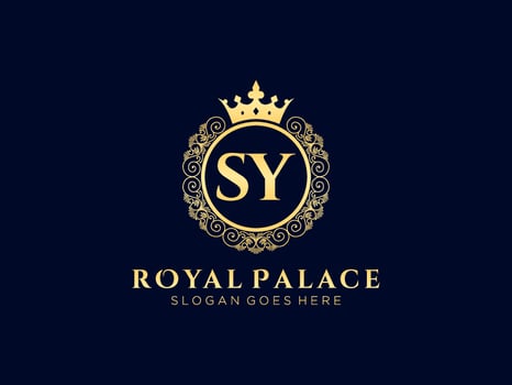 Letter SY Antique royal luxury victorian logo with ornamental frame. vector