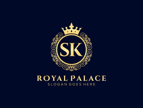Letter SK Antique royal luxury victorian logo with ornamental frame. vector