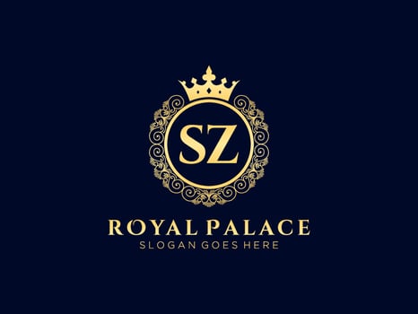 Letter SZ Antique royal luxury victorian logo with ornamental frame. vector