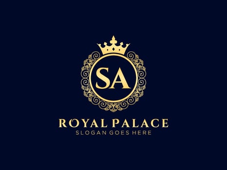 Letter SA Antique royal luxury victorian logo with ornamental frame. vector