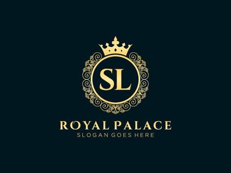 Letter SL Antique royal luxury victorian logo with ornamental frame. vector